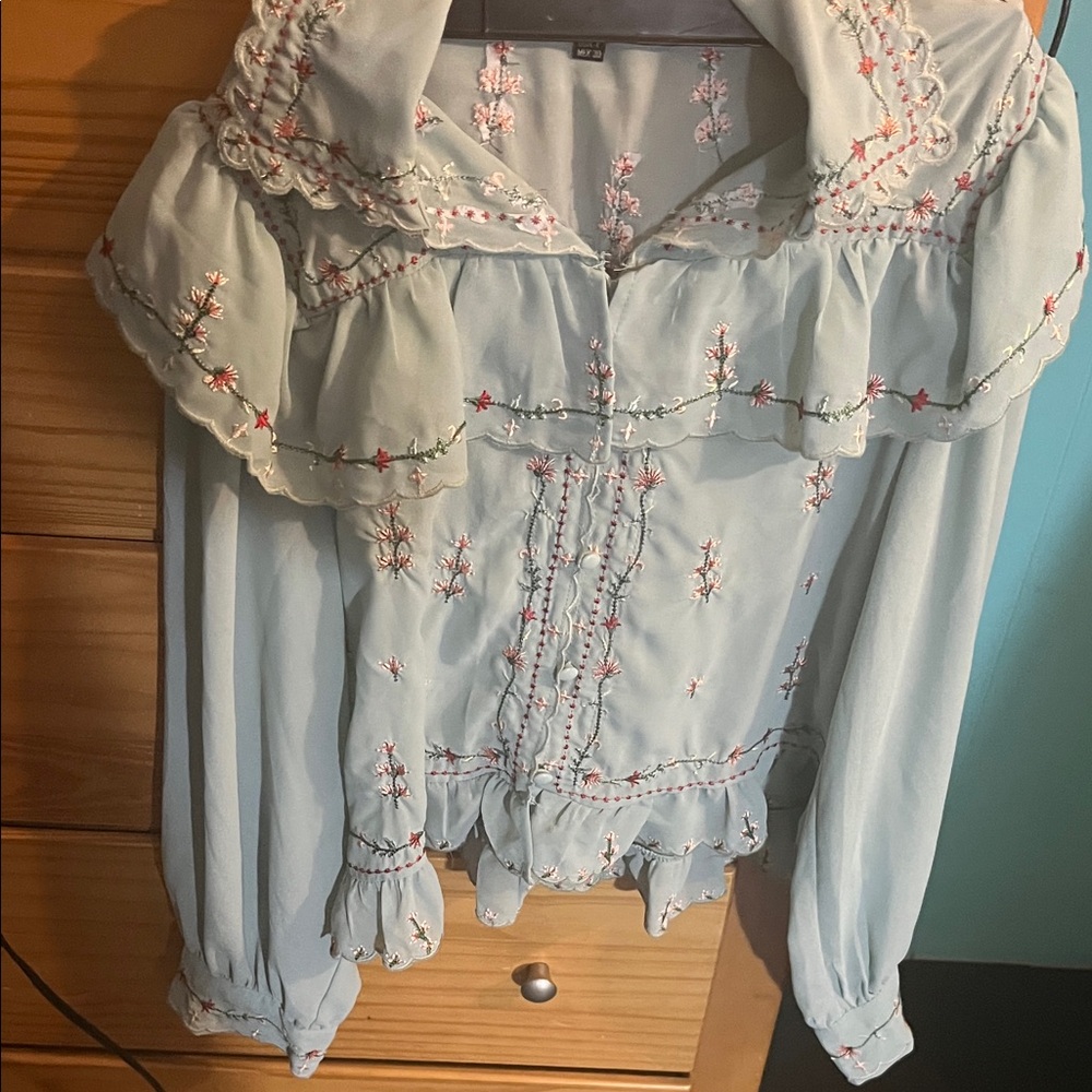 Embroidered Light Blue Women's Top